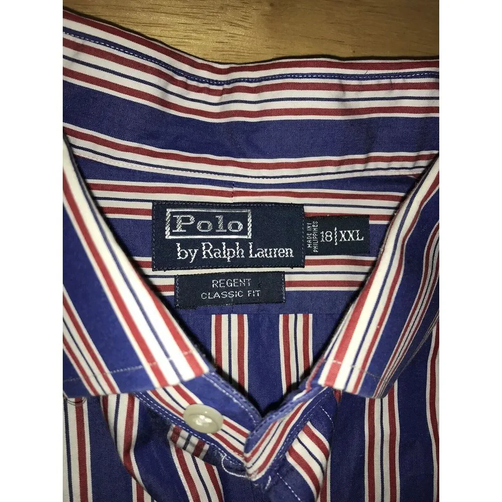 Polo Ralph‎ Lauren Long Sleeve Mens 18 XXL 2XL Red White Blue Regent ButtonUp - Picture 3 of 8